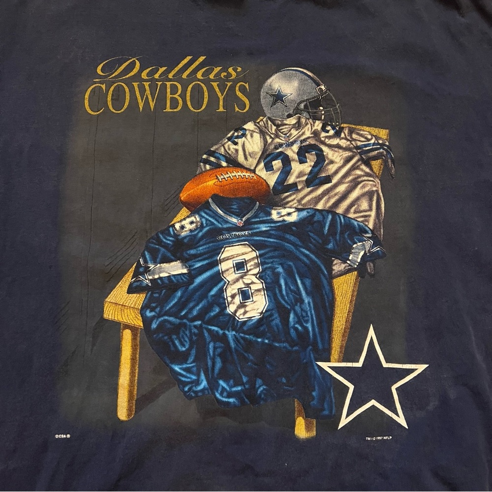 Vintage 1997 Dallas Cowboys Rare T-Shirt Mens XL Troy Aikman Emmett Smith NFL
